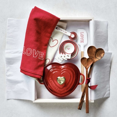 Image of product Red Rim Heart Handle Ceramic Measuring Cups, Set of 4 by Crate and Barrel