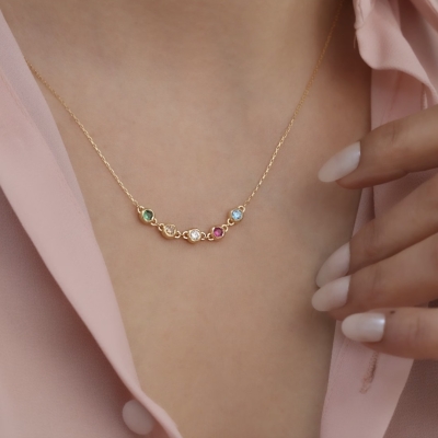 Image of product Personalized Family Birthstone Round Necklace by Style Diamond