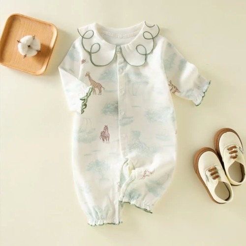Image of product Baby Giraffe Zebra Lace Lapel Collar Romper by Mini Olie