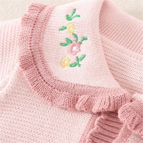 Image of product Baby Pink Floral Lace Collar Romper with Hat by Mini Olie