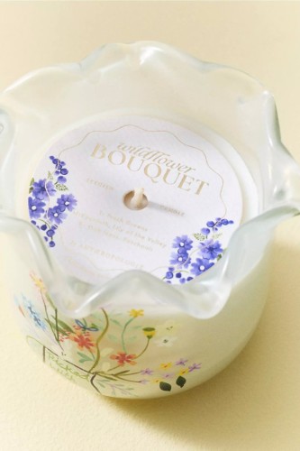 Image of product Ruffled Edge Floral Wildflower Bouquet Glass Candle by Anthropologie
