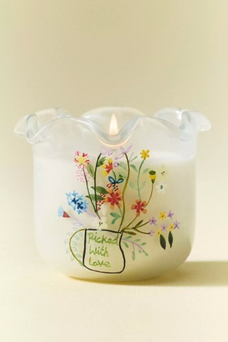 Image of product Ruffled Edge Floral Wildflower Bouquet Glass Candle by Anthropologie